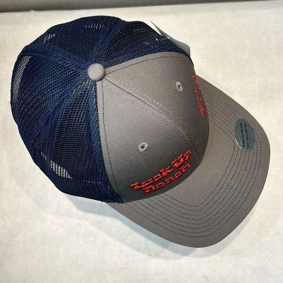 NEW Luck Up Ranch Trucker Hat Cap Gray Blue Mesh Snapback Horseshoe Horse Red Em - Picture 6 of 10